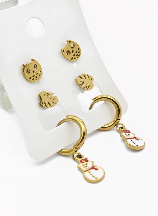 SET DE ARETES X 3 CRISTALES SURTIDO/ACERO INOXIDABLE