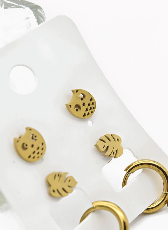 SET DE ARETES X 3 CRISTALES SURTIDO/ACERO INOXIDABLE