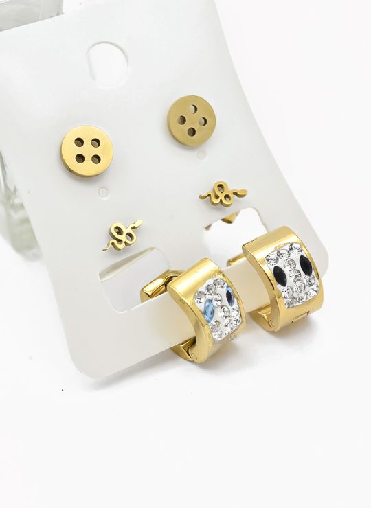 SET DE ARETES X 3 CRISTALES SURTIDO/ACERO INOXIDABLE