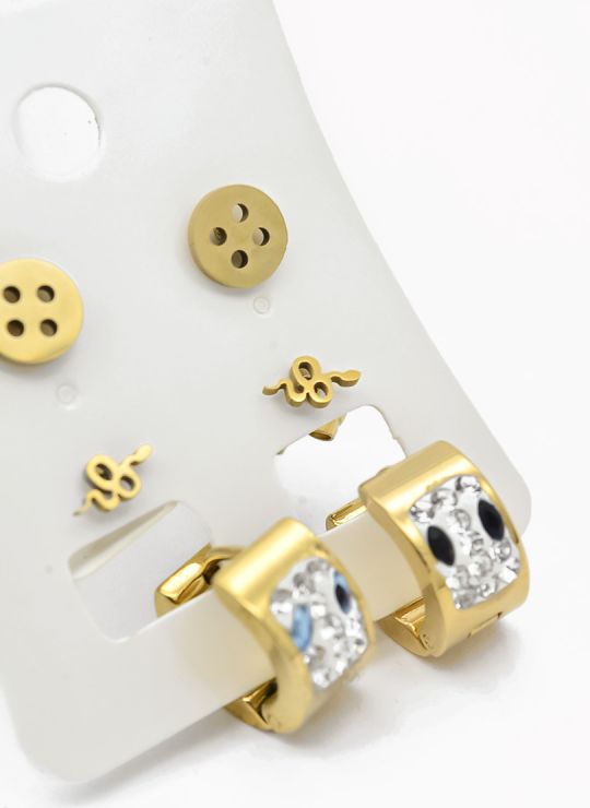 SET DE ARETES X 3 CRISTALES SURTIDO/ACERO INOXIDABLE