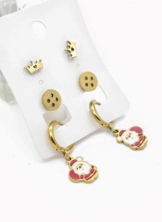 SET DE ARETES X 3 CRISTALES SURTIDO/ACERO INOXIDABLE