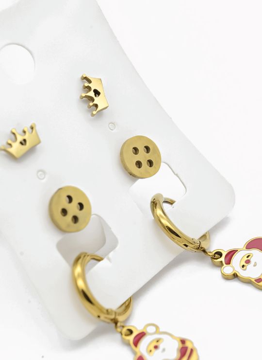 SET DE ARETES X 3 CRISTALES SURTIDO/ACERO INOXIDABLE