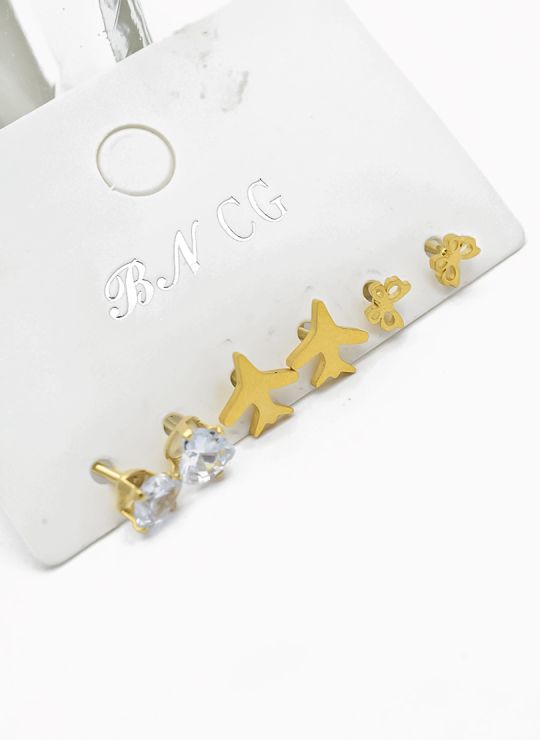 SET DE ARETES X 3 CRISTALES SURTIDO/ACERO INOXIDABLE