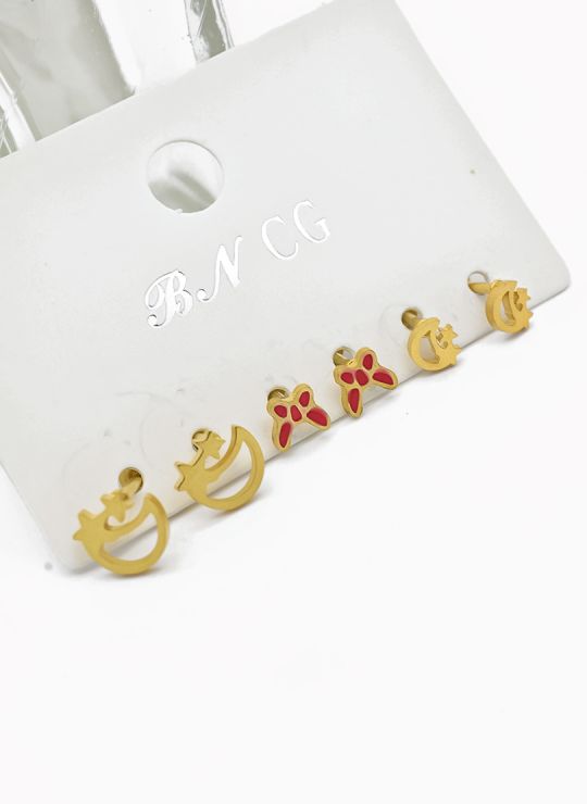 SET DE ARETES X 3 CRISTALES SURTIDO/ACERO INOXIDABLE