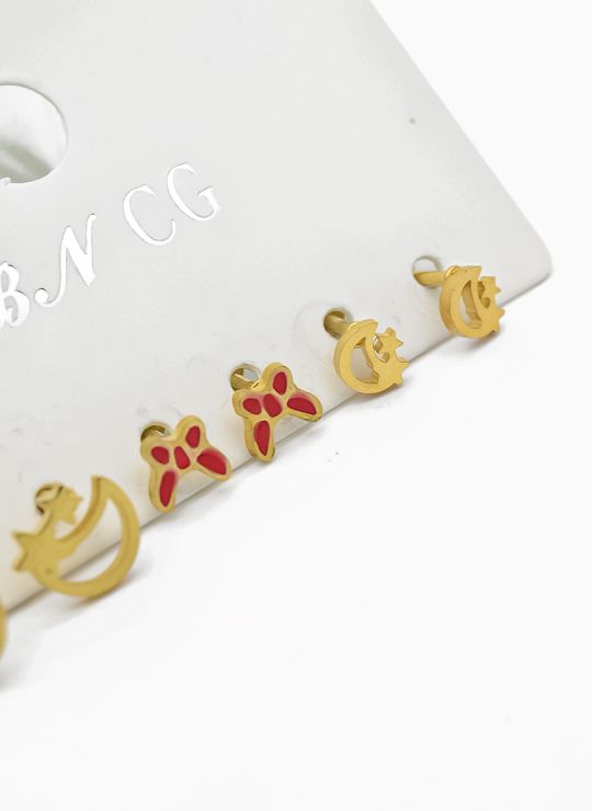 SET DE ARETES X 3 CRISTALES SURTIDO/ACERO INOXIDABLE
