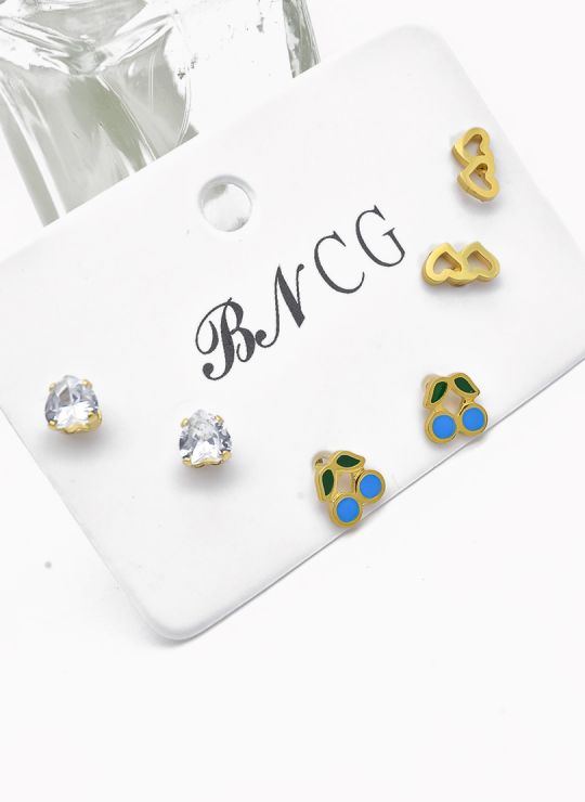 SET DE ARETES X 3 CRISTALES SURTIDO/ACERO INOXIDABLE