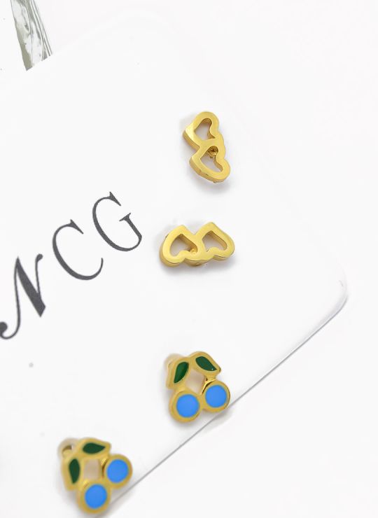 SET DE ARETES X 3 CRISTALES SURTIDO/ACERO INOXIDABLE