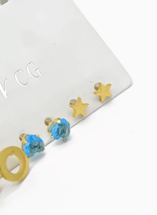 SET DE ARETES X 3 CRISTALES SURTIDO/ACERO INOXIDABLE