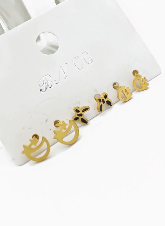 SET DE ARETES X 3 CRISTALES SURTIDO/ACERO INOXIDABLE