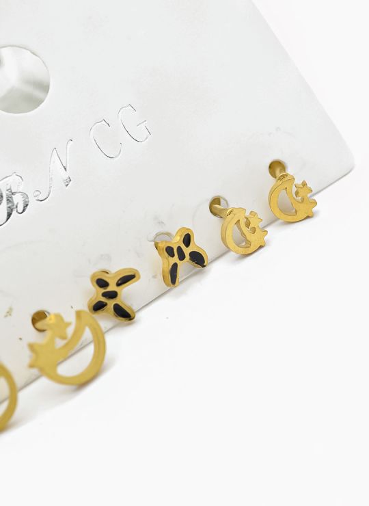 SET DE ARETES X 3 CRISTALES SURTIDO/ACERO INOXIDABLE