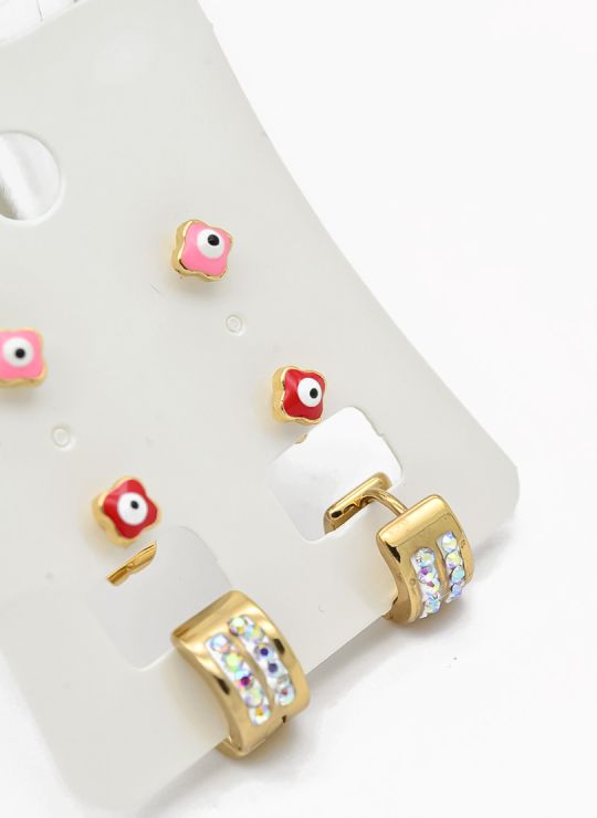 SET DE ARETES X 3 CRISTALES SURTIDO/ACERO INOXIDABLE