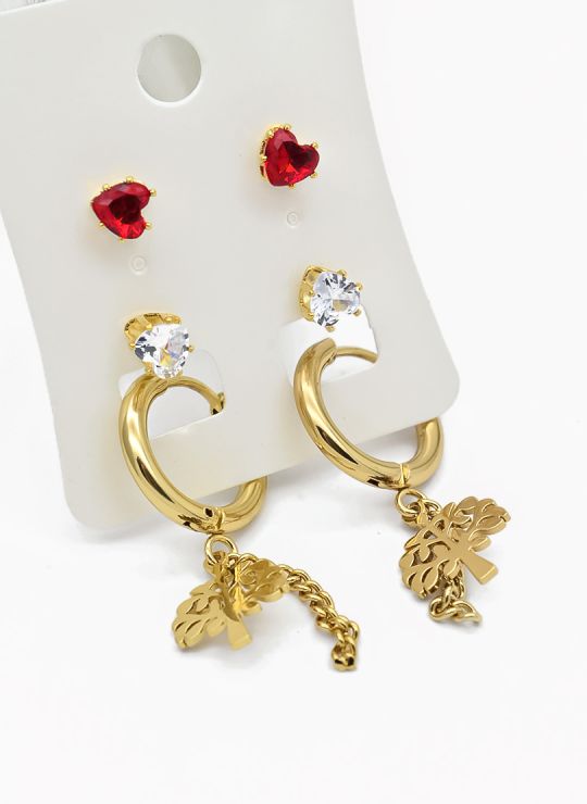 SET DE ARETES X 3 CRISTALES SURTIDO/ACERO INOXIDABLE