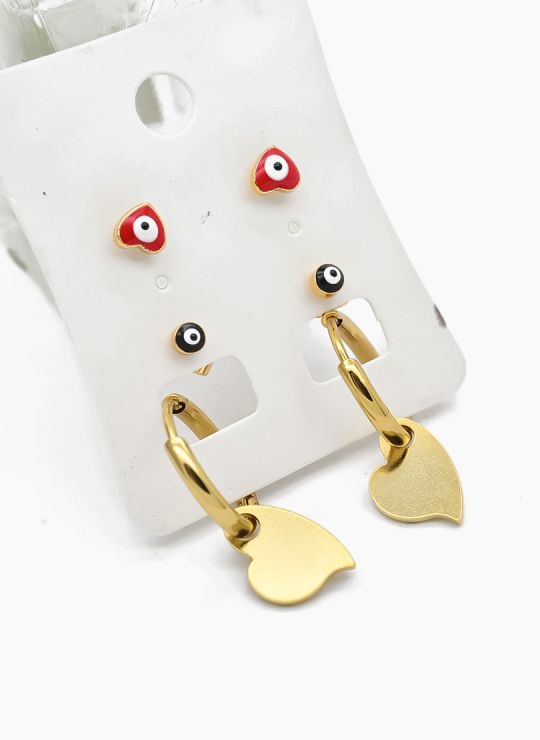 SET DE ARETES X 3 CRISTALES SURTIDO/ACERO INOXIDABLE