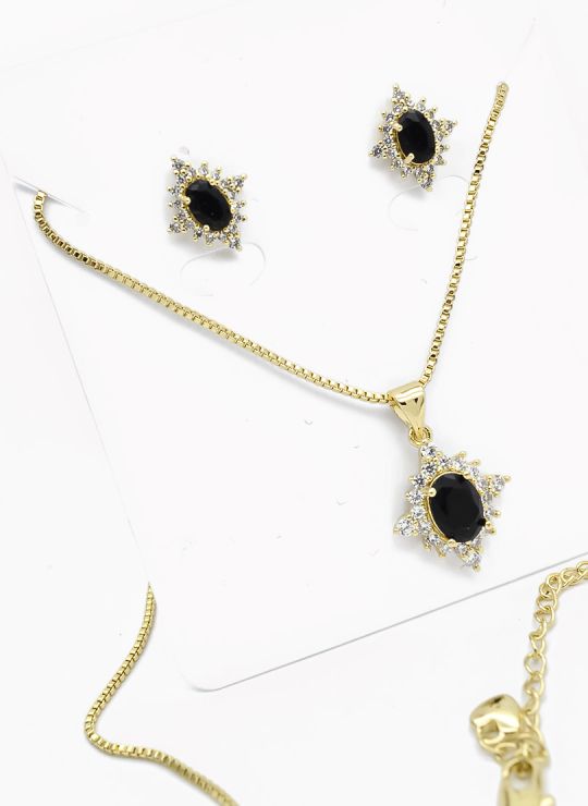 SET DE COLLAR Y DIJE EN RODIO CON MICROCIRCIONES / GARANTIA