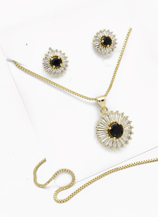SET DE COLLAR Y DIJE EN RODIO CON MICROCIRCIONES / GARANTIA