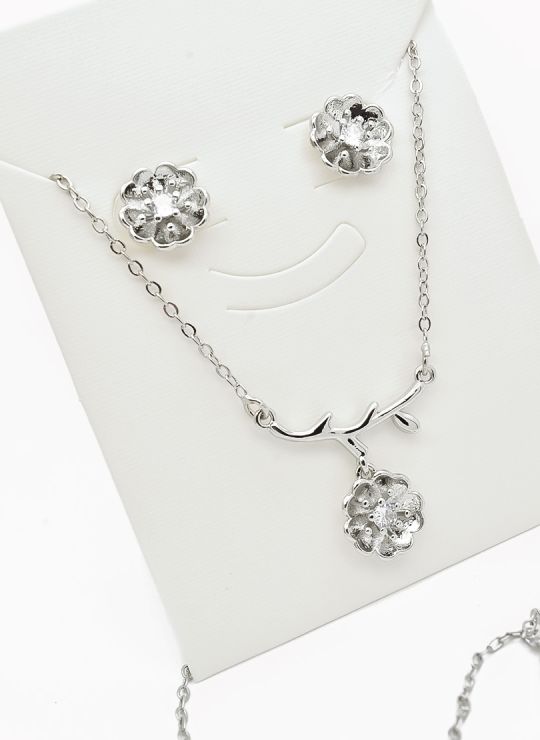 SET DE COLLAR Y DIJE EN RODIO CON MICROCIRCIONES / GARANTIA