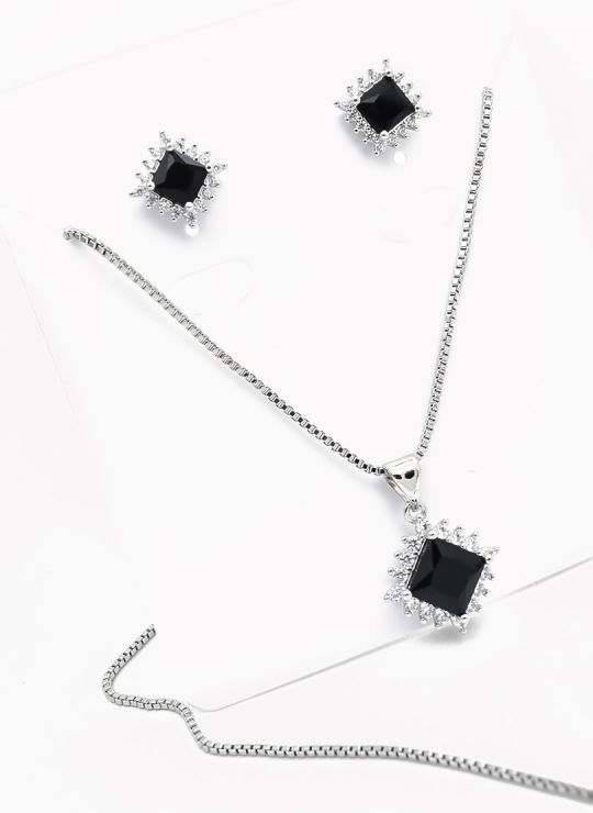 SET DE COLLAR Y DIJE EN RODIO CON MICROCIRCIONES / GARANTIA