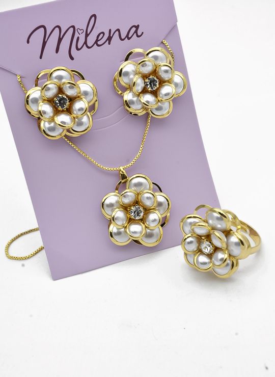 SET DE COLLAR, ANILLO  Y DIJE EN RODIO CON MICROCIRCIONES / GARANTIA