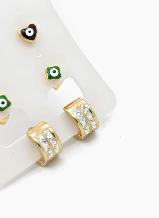 SET DE ARETES X 3 CRISTALES SURTIDO/ACERO INOXIDABLE