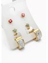 SET DE ARETES X 3 CRISTALES SURTIDO/ACERO INOXIDABLE