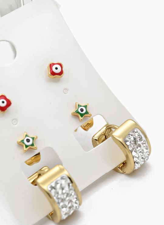 SET DE ARETES X 3 CRISTALES SURTIDO/ACERO INOXIDABLE