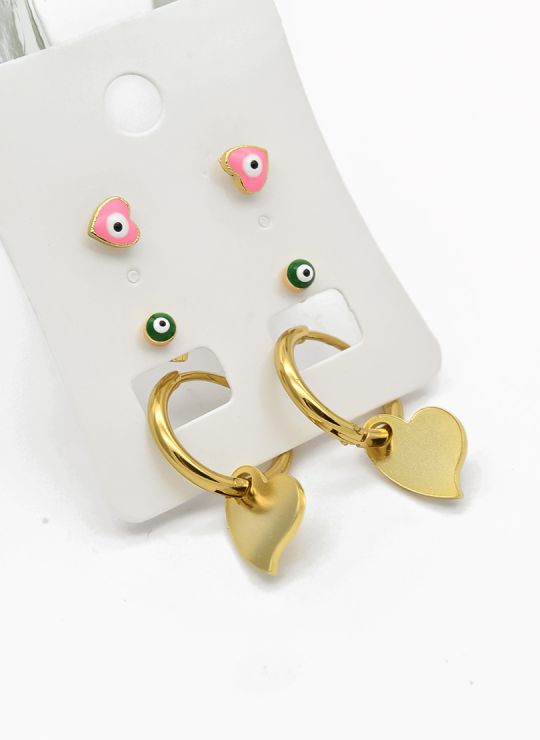 SET DE ARETES X 3 CRISTALES SURTIDO/ACERO INOXIDABLE