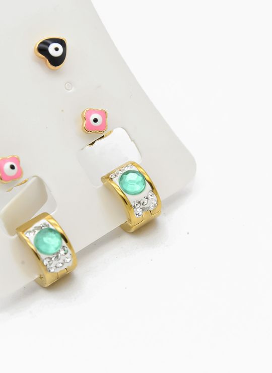 SET DE ARETES X 3 CRISTALES SURTIDO/ACERO INOXIDABLE