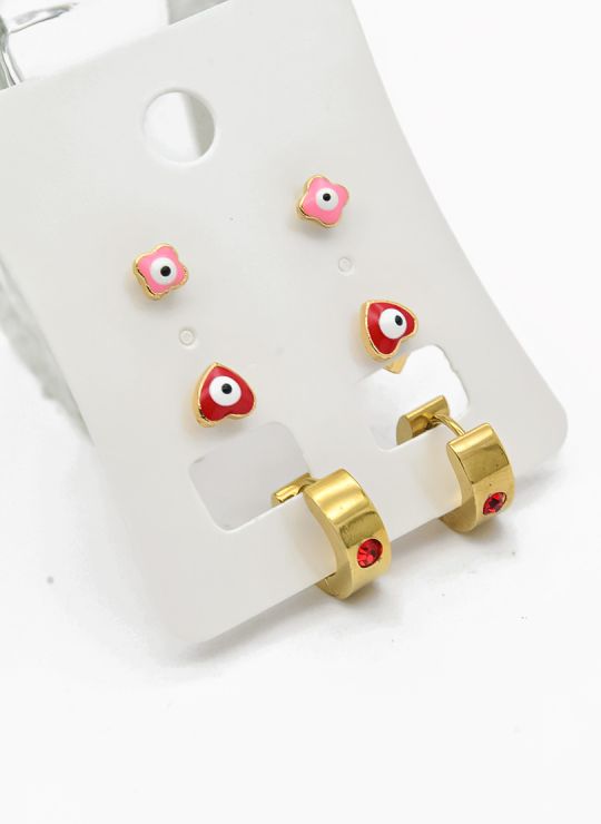 SET DE ARETES X 3 CRISTALES SURTIDO/ACERO INOXIDABLE