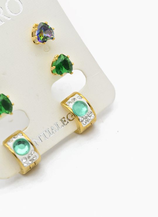 SET DE ARETES X 3 CRISTALES SURTIDO/ACERO INOXIDABLE