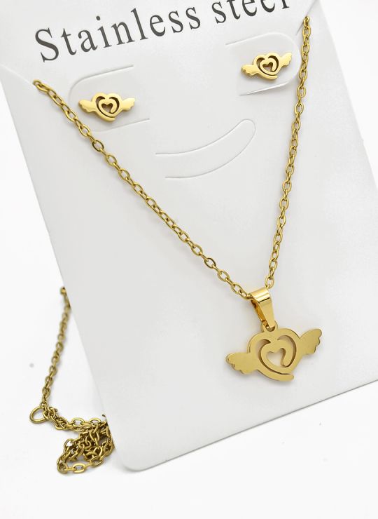 SET DE COLLAR, DIJE Y ARETES EN ACERO INOXIDABLE 316L