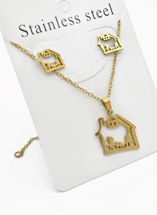 SET DE COLLAR, DIJE Y ARETES EN ACERO INOXIDABLE 316L
