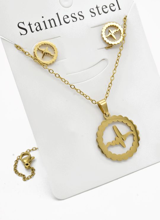 SET DE COLLAR, DIJE Y ARETES EN ACERO INOXIDABLE 316L