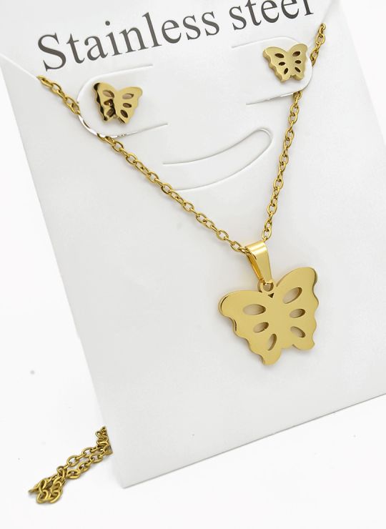 SET DE COLLAR, DIJE Y ARETES EN ACERO INOXIDABLE 316L