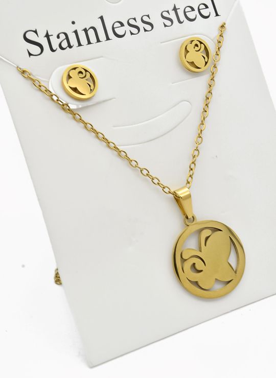 SET DE COLLAR, DIJE Y ARETES EN ACERO INOXIDABLE 316L