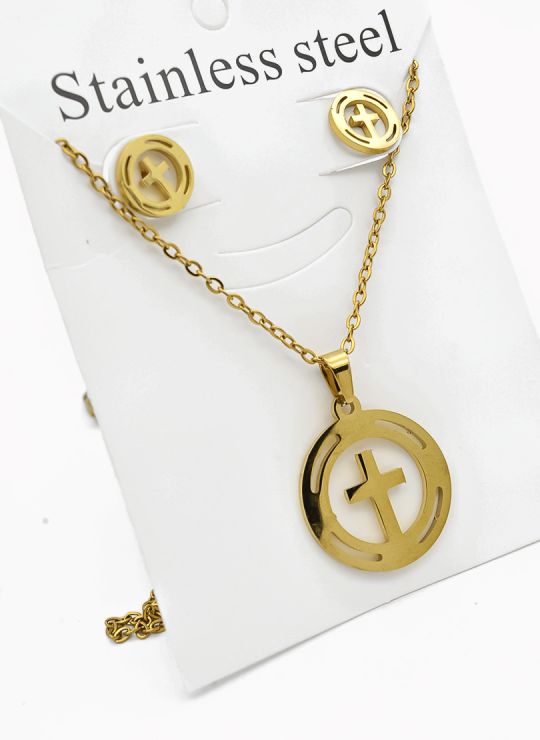 SET DE COLLAR, DIJE Y ARETES EN ACERO INOXIDABLE 316L