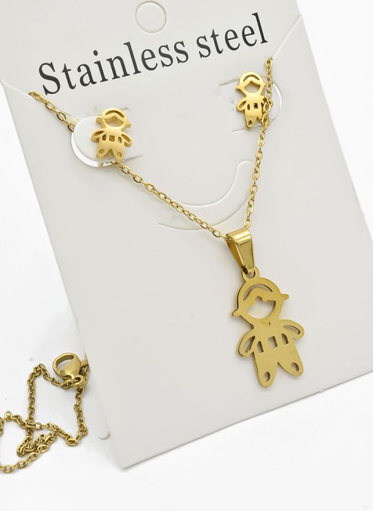 SET DE COLLAR, DIJE Y ARETES EN ACERO INOXIDABLE 316L