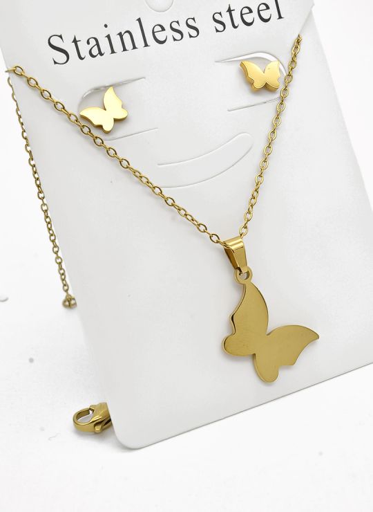 SET DE COLLAR, DIJE Y ARETES EN ACERO INOXIDABLE 316L
