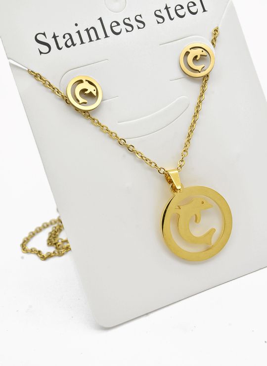 SET DE COLLAR, DIJE Y ARETES EN ACERO INOXIDABLE 316L