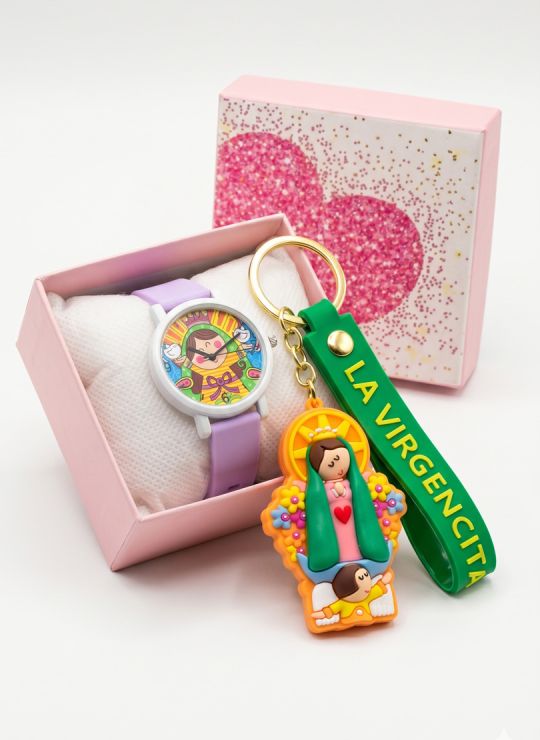 SET DE RELOJ CON LLAVERO GOMA PERSONAJE Y ESTUCHE DE LUJO