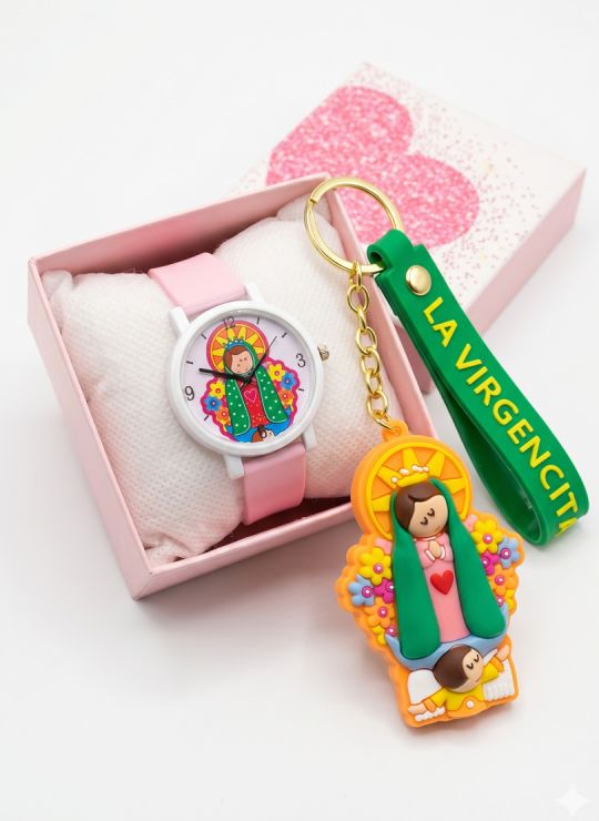 SET DE RELOJ CON LLAVERO GOMA PERSONAJE Y ESTUCHE DE LUJO