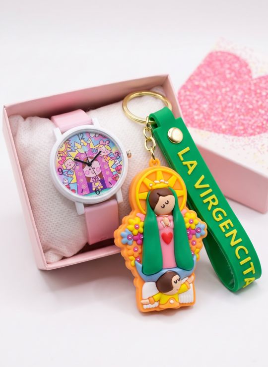 SET DE RELOJ CON LLAVERO GOMA PERSONAJE Y ESTUCHE DE LUJO
