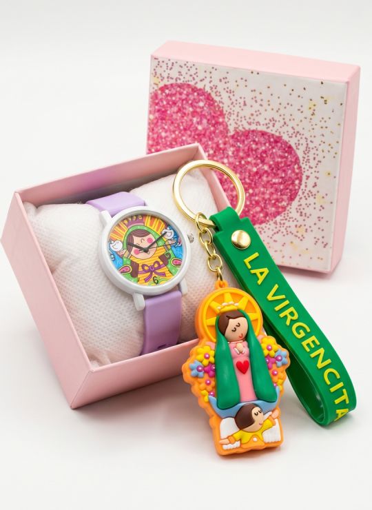 SET DE RELOJ CON LLAVERO GOMA PERSONAJE Y ESTUCHE DE LUJO