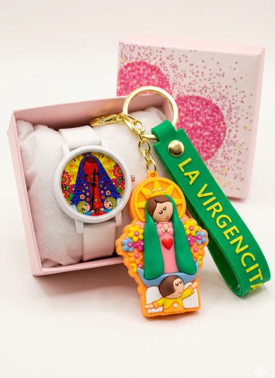 SET DE RELOJ CON LLAVERO GOMA PERSONAJE Y ESTUCHE DE LUJO