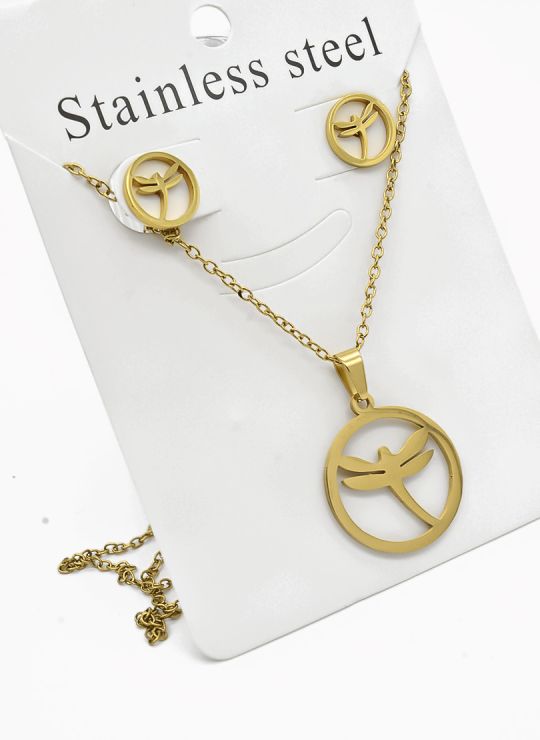 SET DE COLLAR, DIJE Y ARETES EN ACERO INOXIDABLE 316L