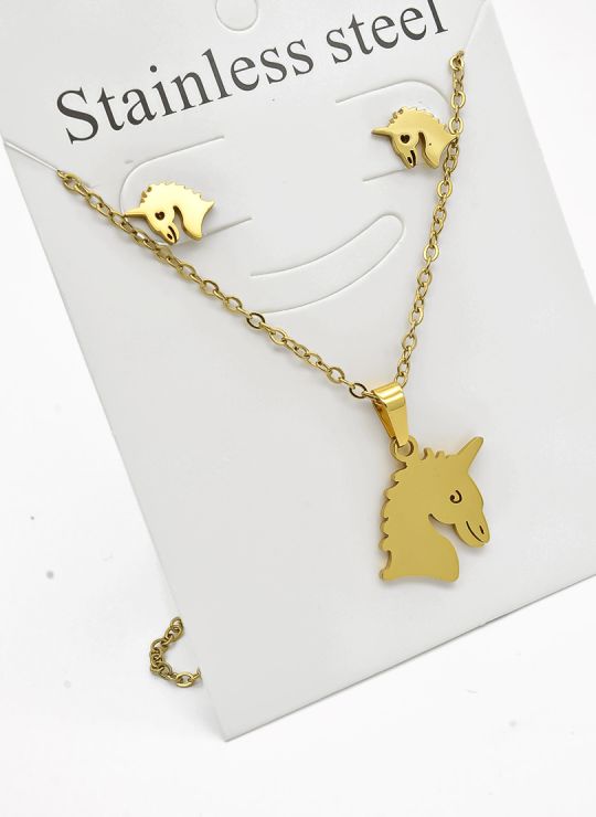 SET DE COLLAR, DIJE Y ARETES EN ACERO INOXIDABLE 316L