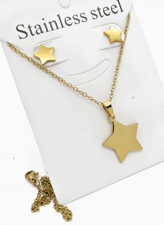 SET DE COLLAR, DIJE Y ARETES EN ACERO INOXIDABLE 316L