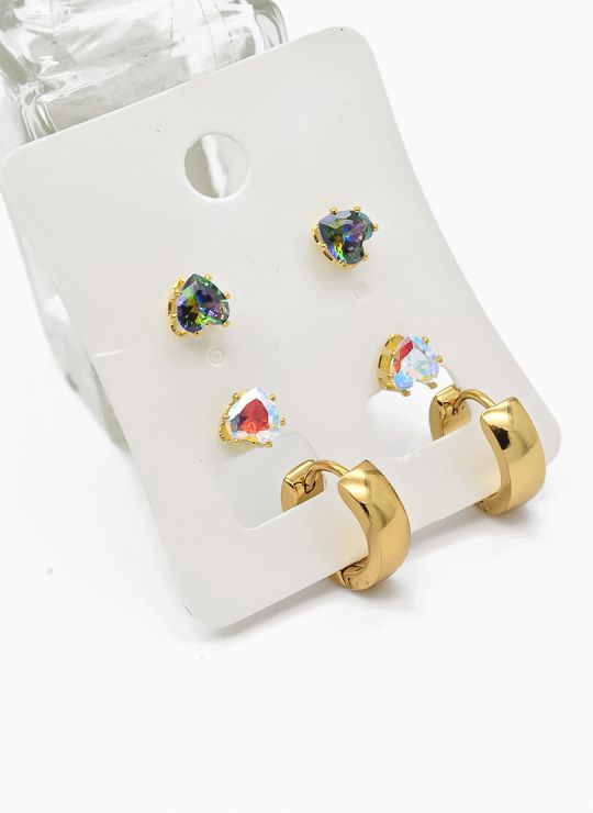 SET DE ARETES X 3 CRISTALES SURTIDO/ACERO INOXIDABLE