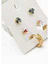 SET DE ARETES X 3 CRISTALES SURTIDO/ACERO INOXIDABLE