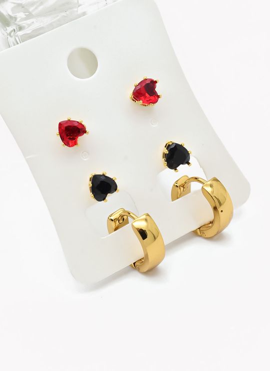 SET DE ARETES X 3 CRISTALES SURTIDO/ACERO INOXIDABLE