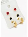 SET DE ARETES X 3 CRISTALES SURTIDO/ACERO INOXIDABLE